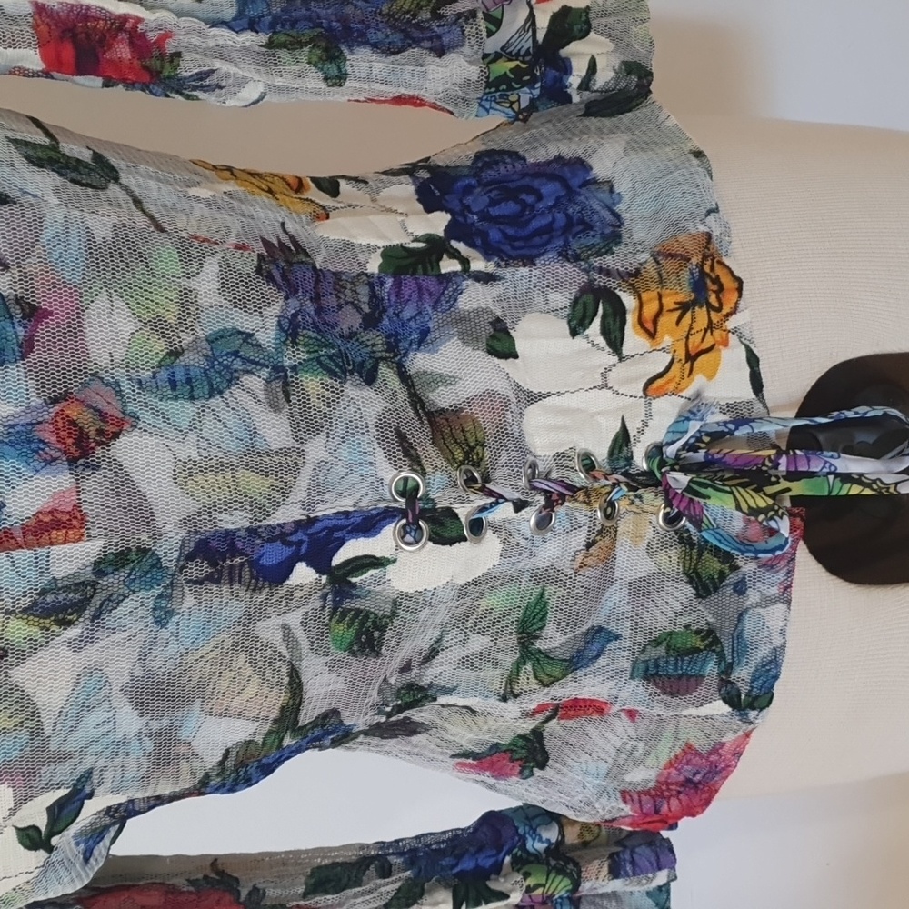 Alberto Makali Size S (approx 10) Butterfly Printesh Long Sleeve Top - Picture 5 of 9